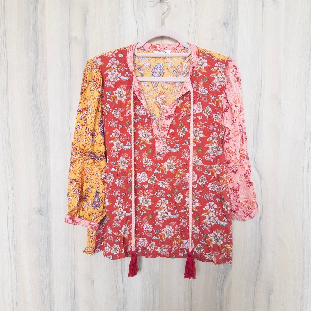 Rocks & Indigo Womens Floral Blouse Small Colorful Mixed Print‎ Boho Peasant
